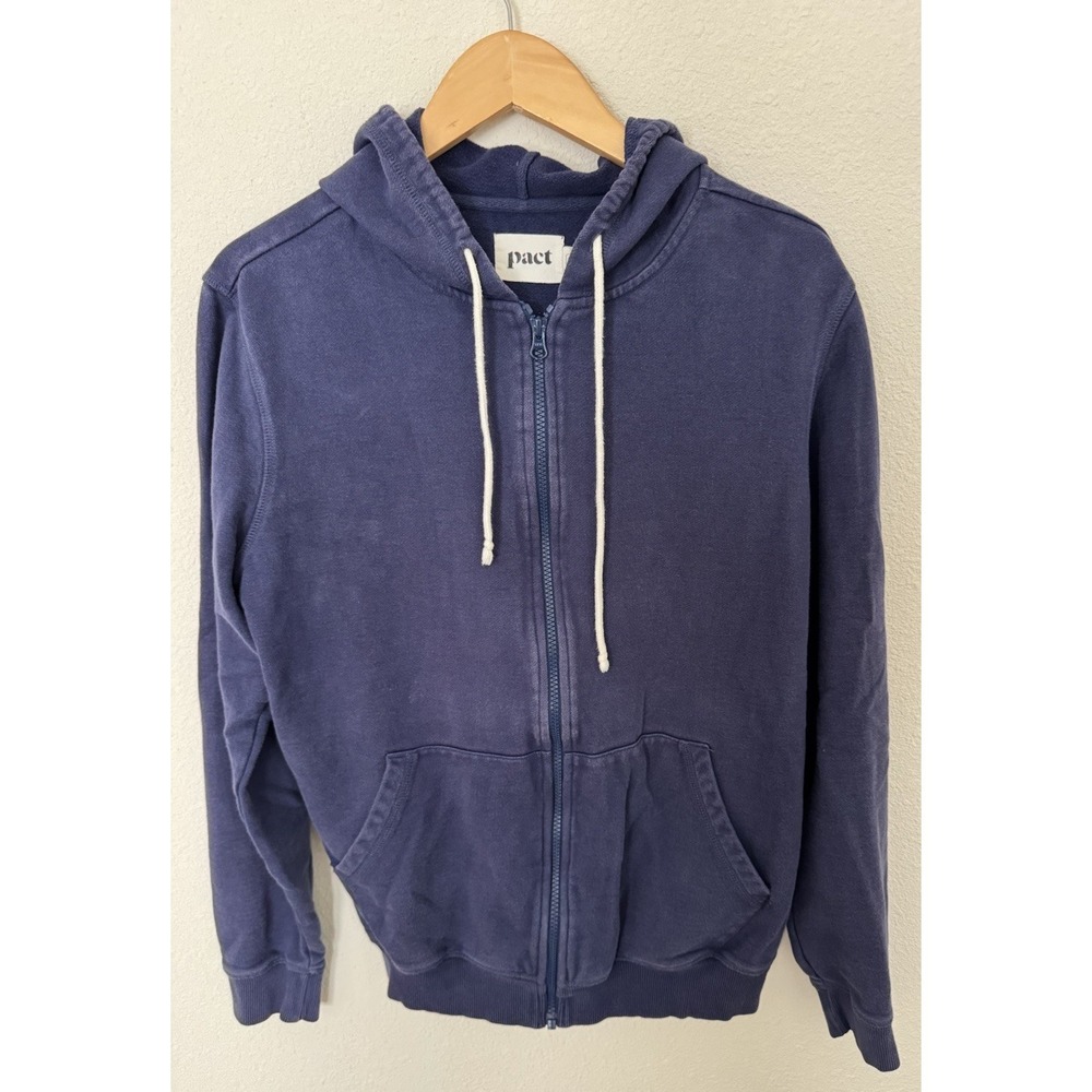 Pact Women's Size M‎ 100% Organic Cotton Hoodie Blue Full Zip L/S Drawstring